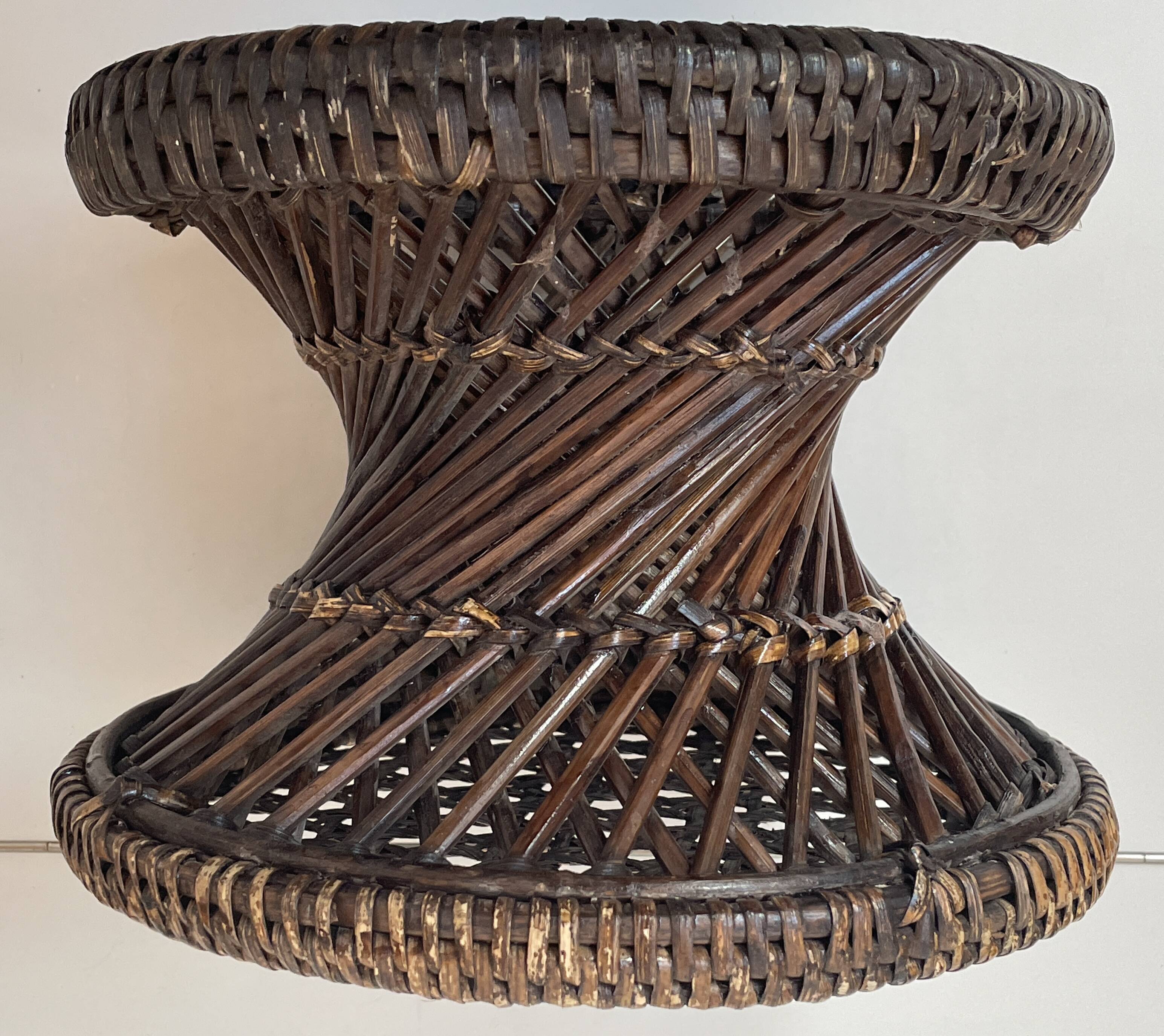 Bolster or small Diabolo stool in Rattan and Cannage