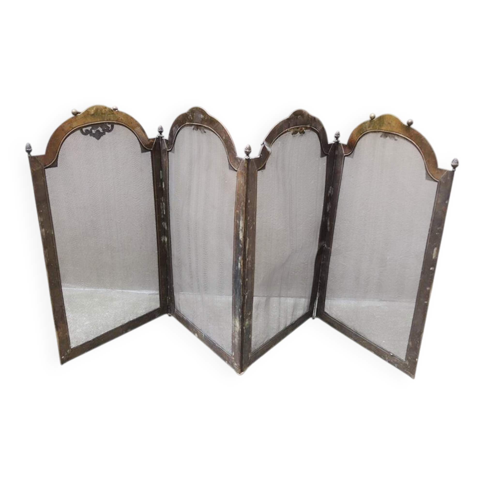 Antique 4-panel brass fire screen