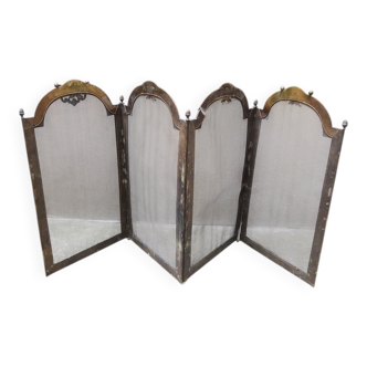 Antique 4-panel brass fire screen