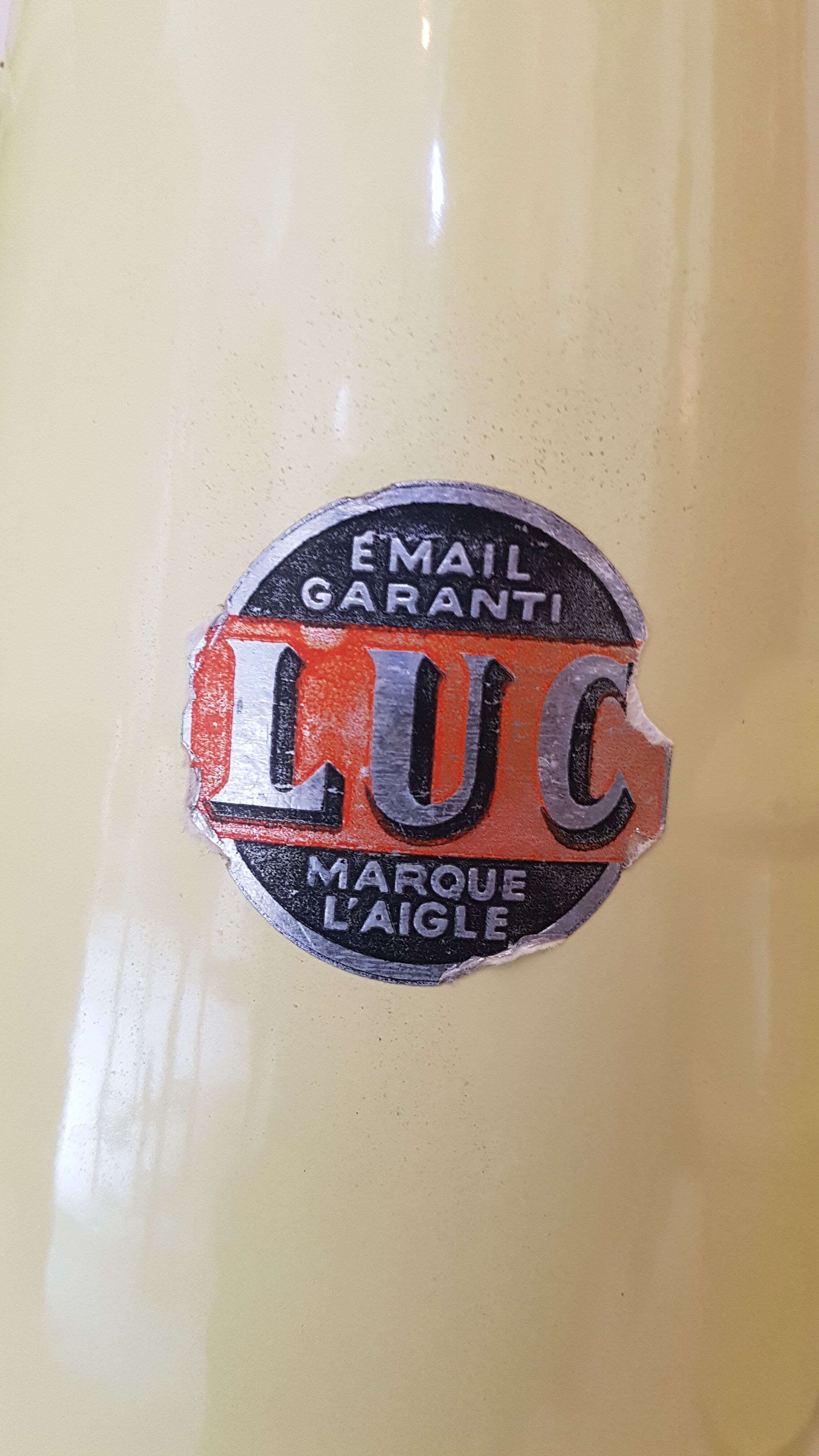 Old pale yellow enamelled coffee maker