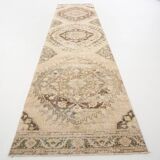 3x13 Persian Cream & Brown Oriental Vintage Runner Rug, 91x392Cm
