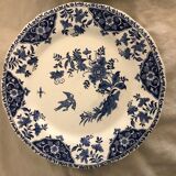 Lot of 5 flat plates and 5 plates Gien 1960, blue and white hollow