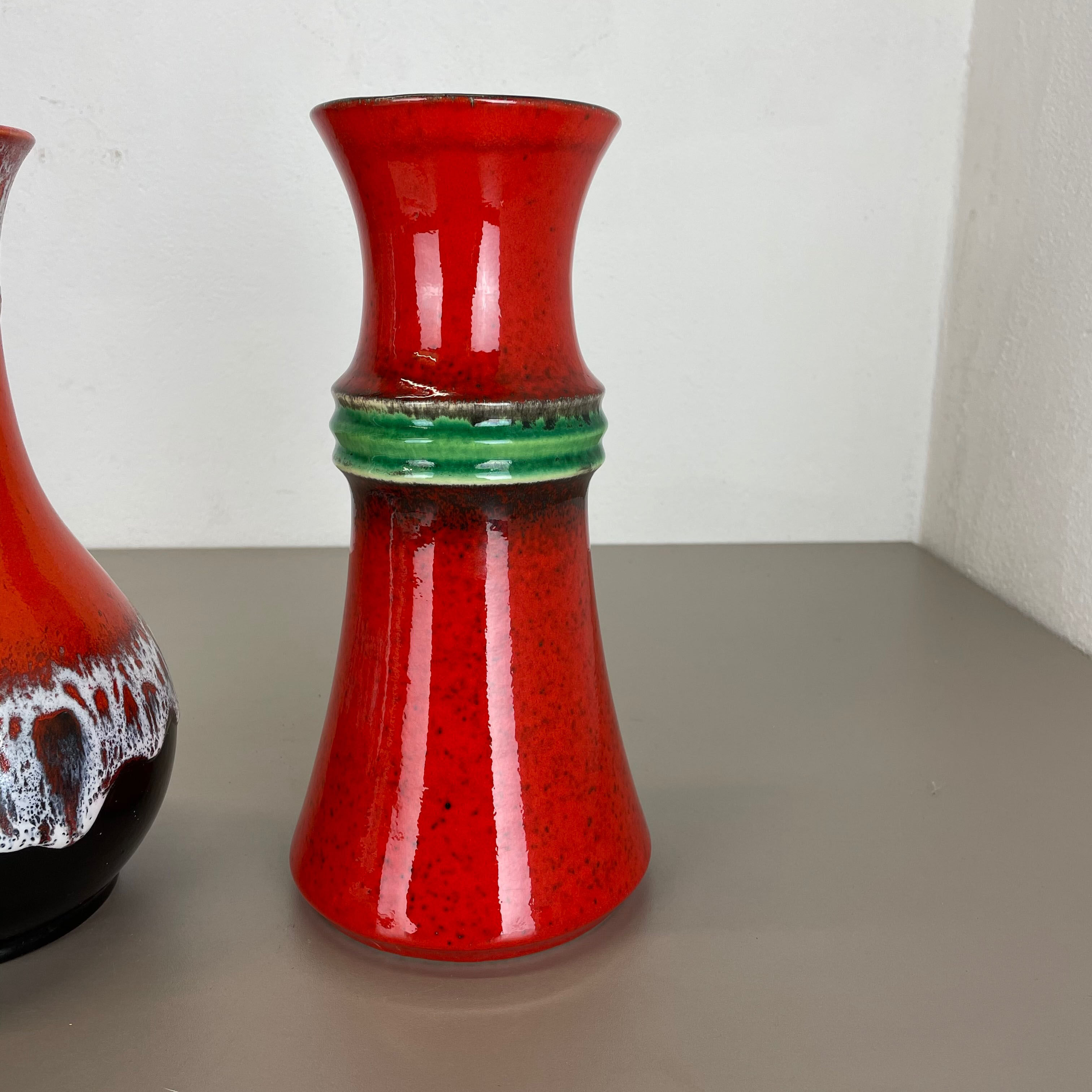 Set of 2 Multi-Color Fat Lava Op Art Pottery Vase Made by JASBA Ceramics Germany