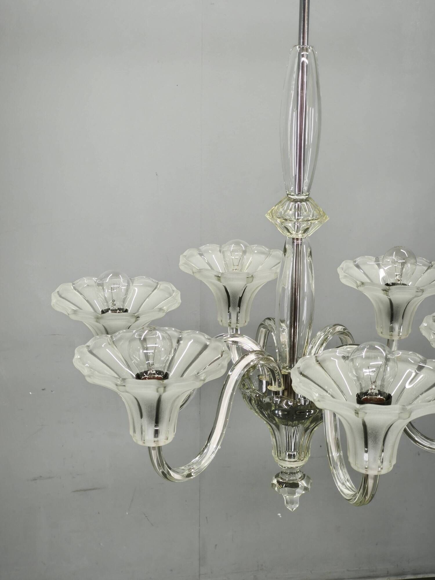 Art Deco Six-Arm Glass Chandelier, Czechoslovakia, 1930s