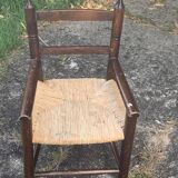 Small vintage wooden and straw children's chair