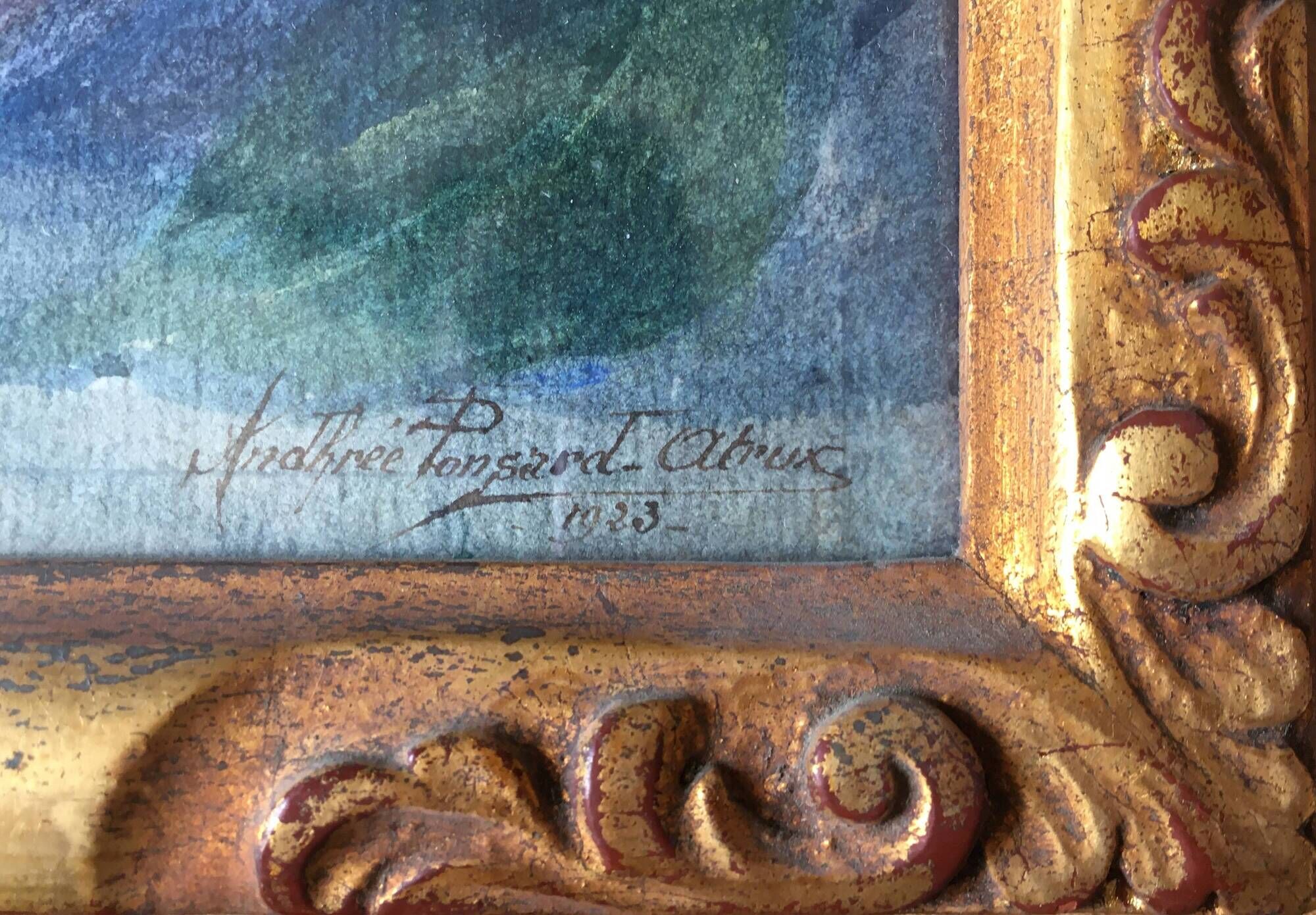 Painting Of Andhrée Ponsard (19th-XX century) Watercolor of 1923 flowers - frame