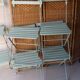 6 antique folding garden chairs made of painted wood and metal.
