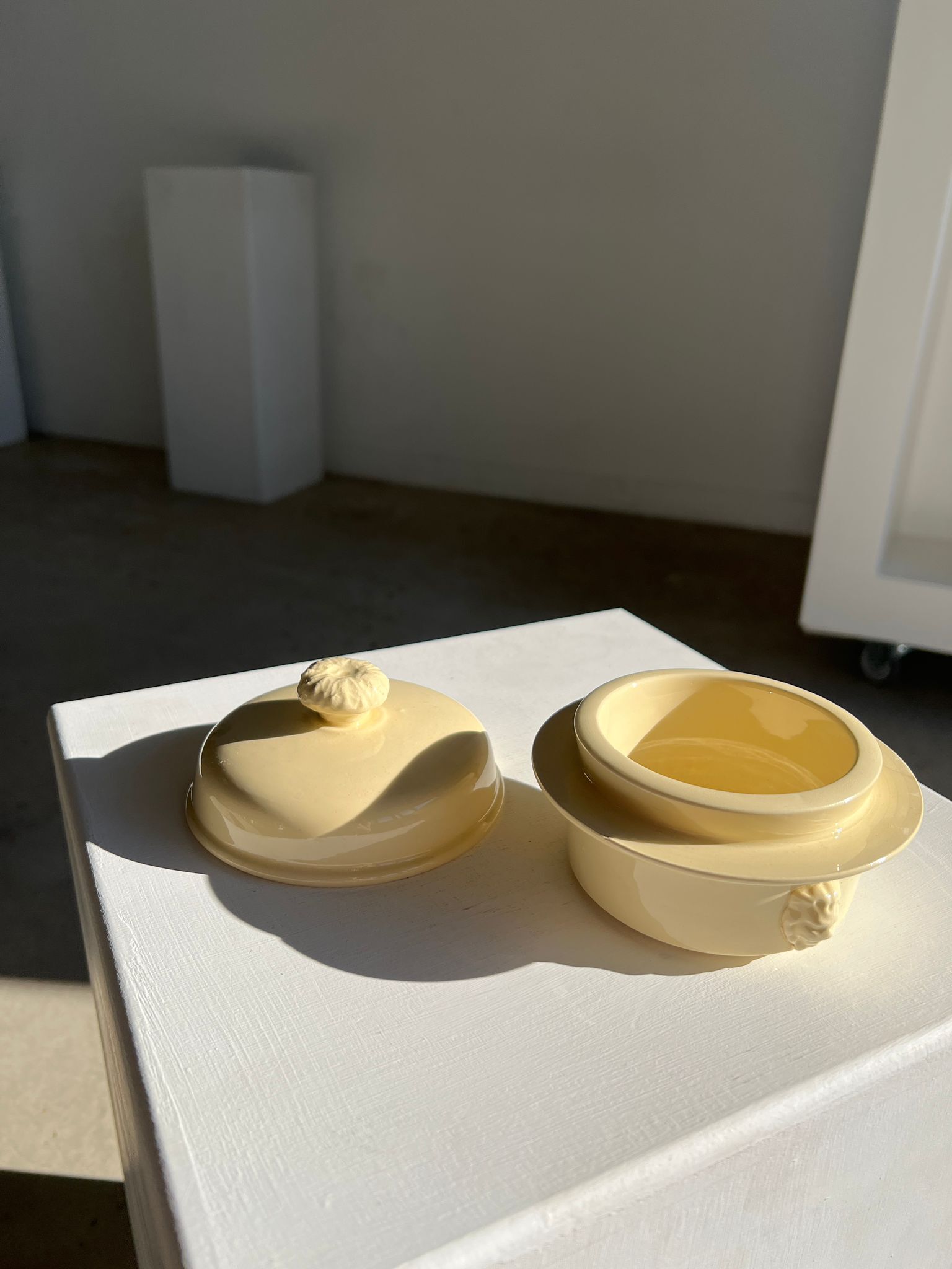 Glazed light yellow ceramic terrine