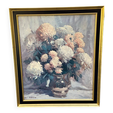 Tableau peinture huile sur toile Rudolph Colao nature morte 58x68