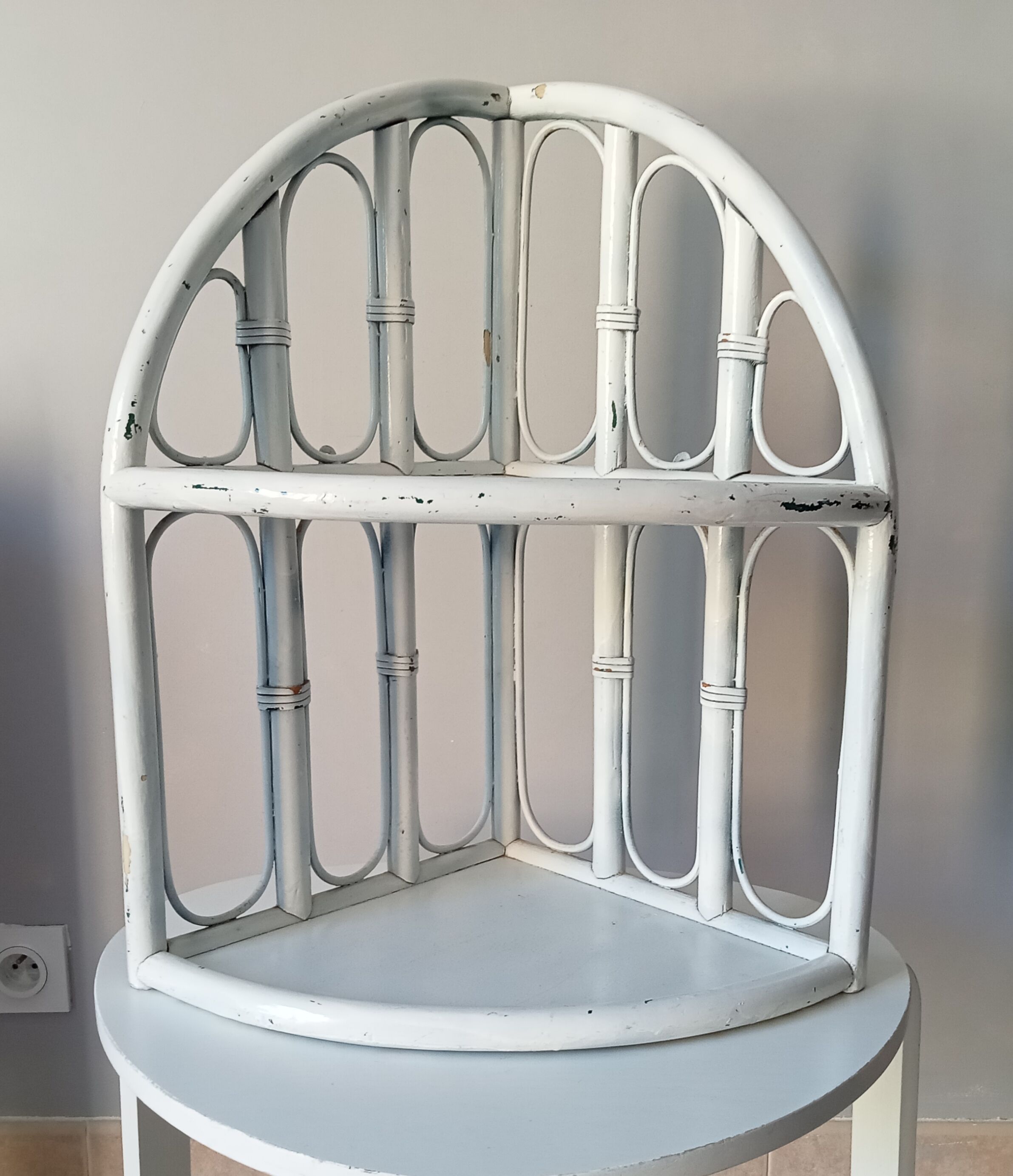 Vintage rattan wall corner shelf