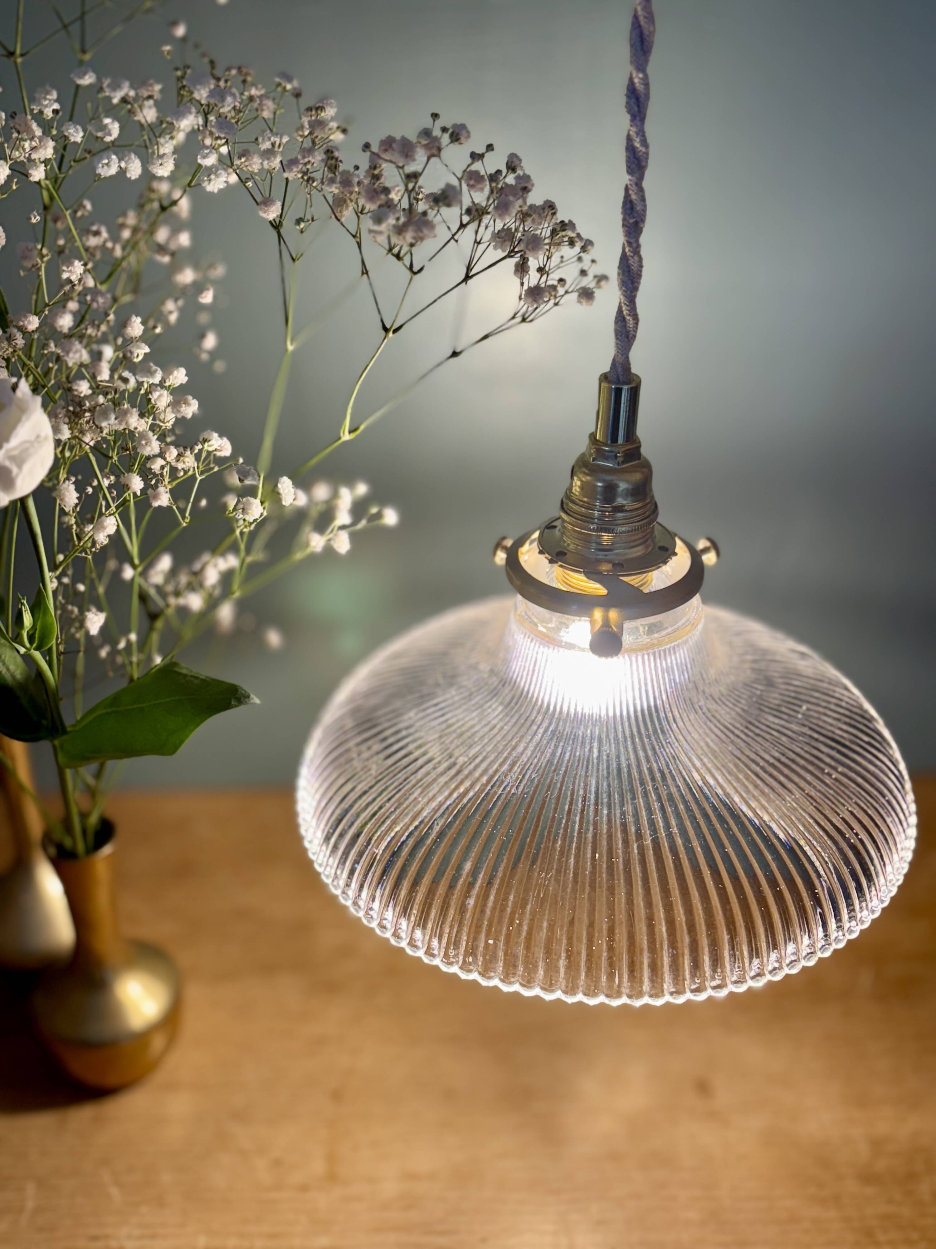 Vintage holophane glass lampshade pendant light