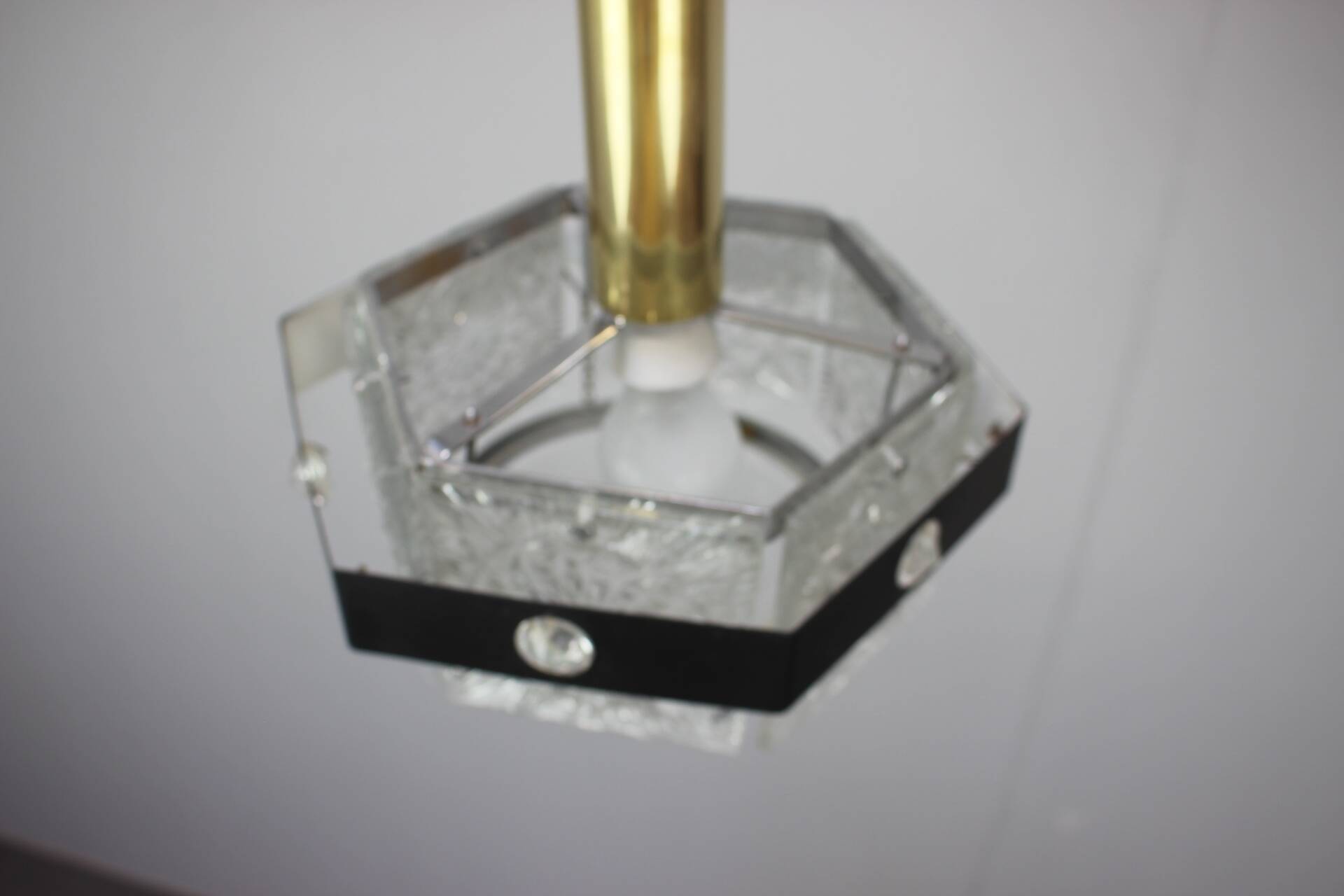 1970s Czechoslovak Kamenický Šenov Cut Glass and Chrome Pendant Light