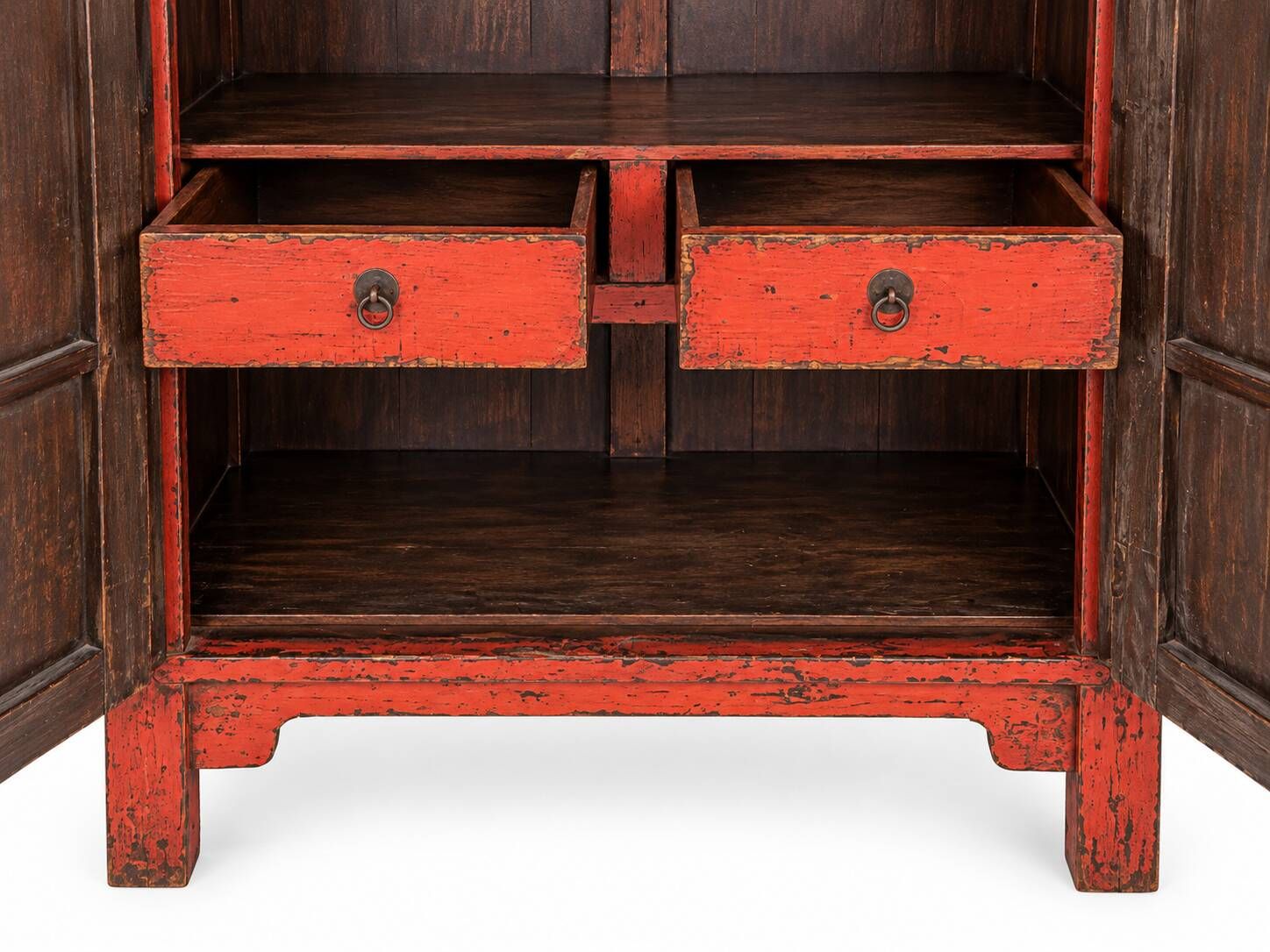 Antique Chinese Red Lacquer Cabinet – Traditional Wedding-Style Cupboard