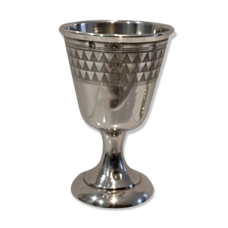 Silver egg cup 950, Art Deco style, triangular frieze, silversmith Tirbour