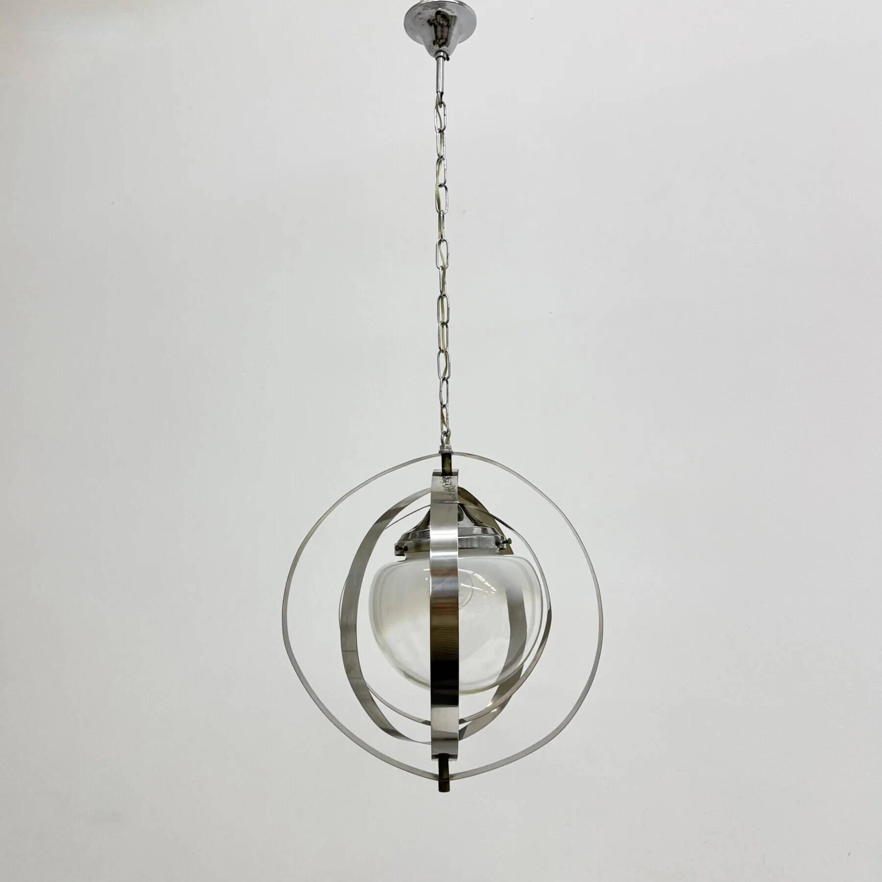 Mid-century glass sphere hanging pendant glass lamp design 1970’s space age Italy