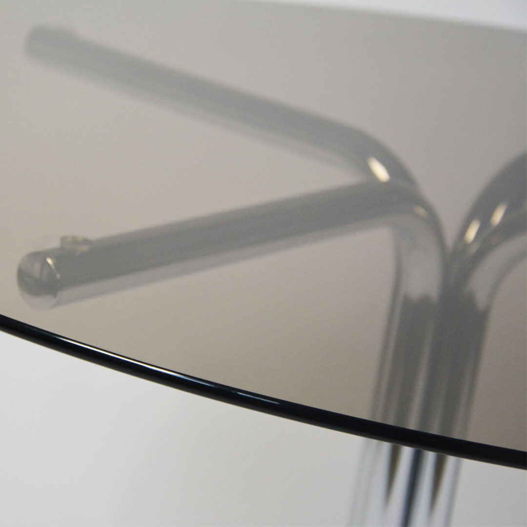 Italian Smoked Glass tubular frame round dining table 1970s