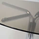 Italian Smoked Glass tubular frame round dining table 1970s