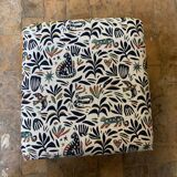 Ottoman vintage en bois et tissu jacquard, 1960/70