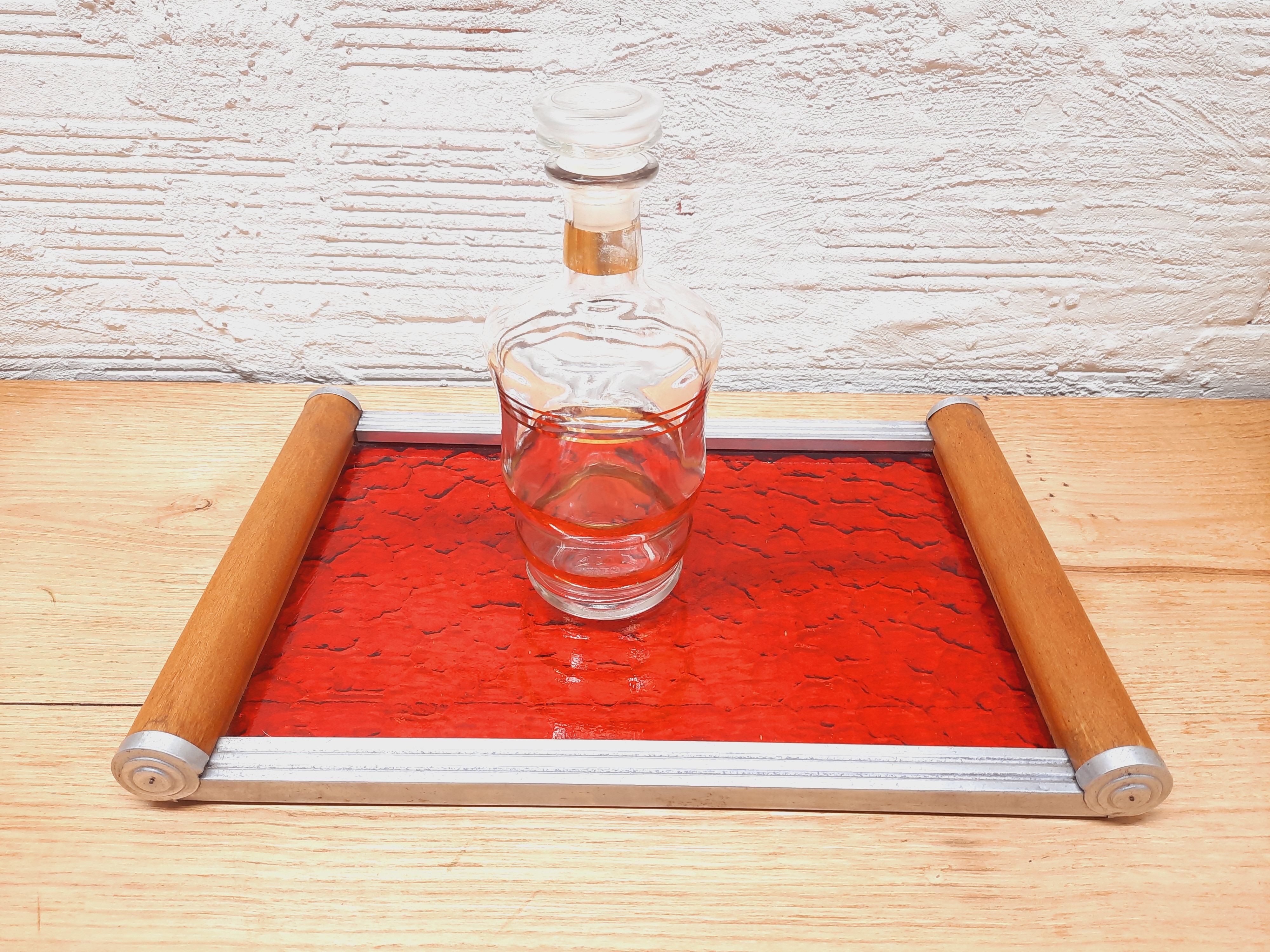 Plateau art deco verre rouge