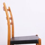 Series of 6 Swedish chairs in Elm and black Skai by Yngve Ekstrom for Gemla 1960.