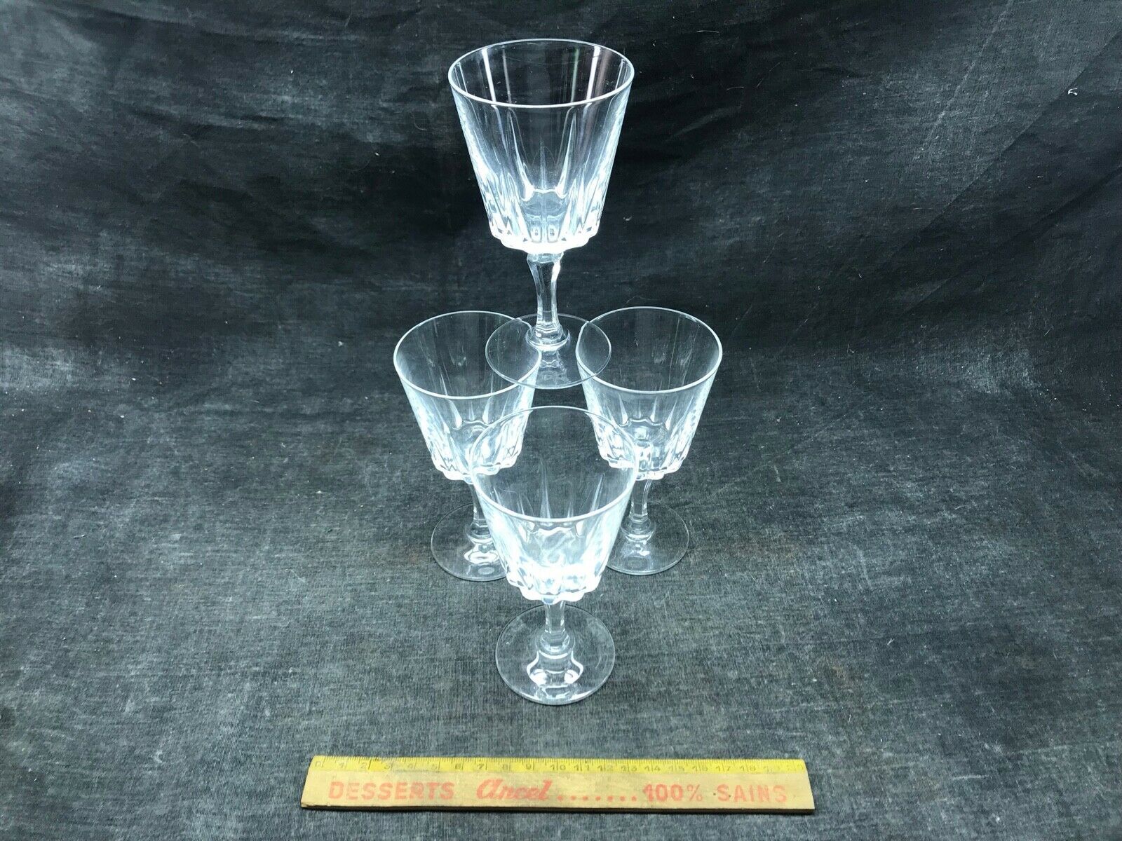 Set of four old vintage glass crystal walking glasses