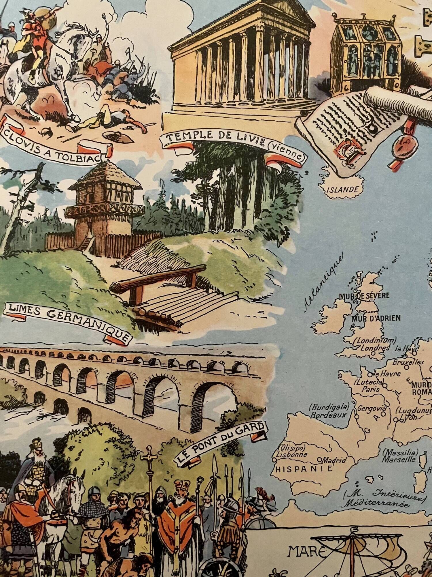 Old illustrated map of Europe from 1948 - JP Pinchon