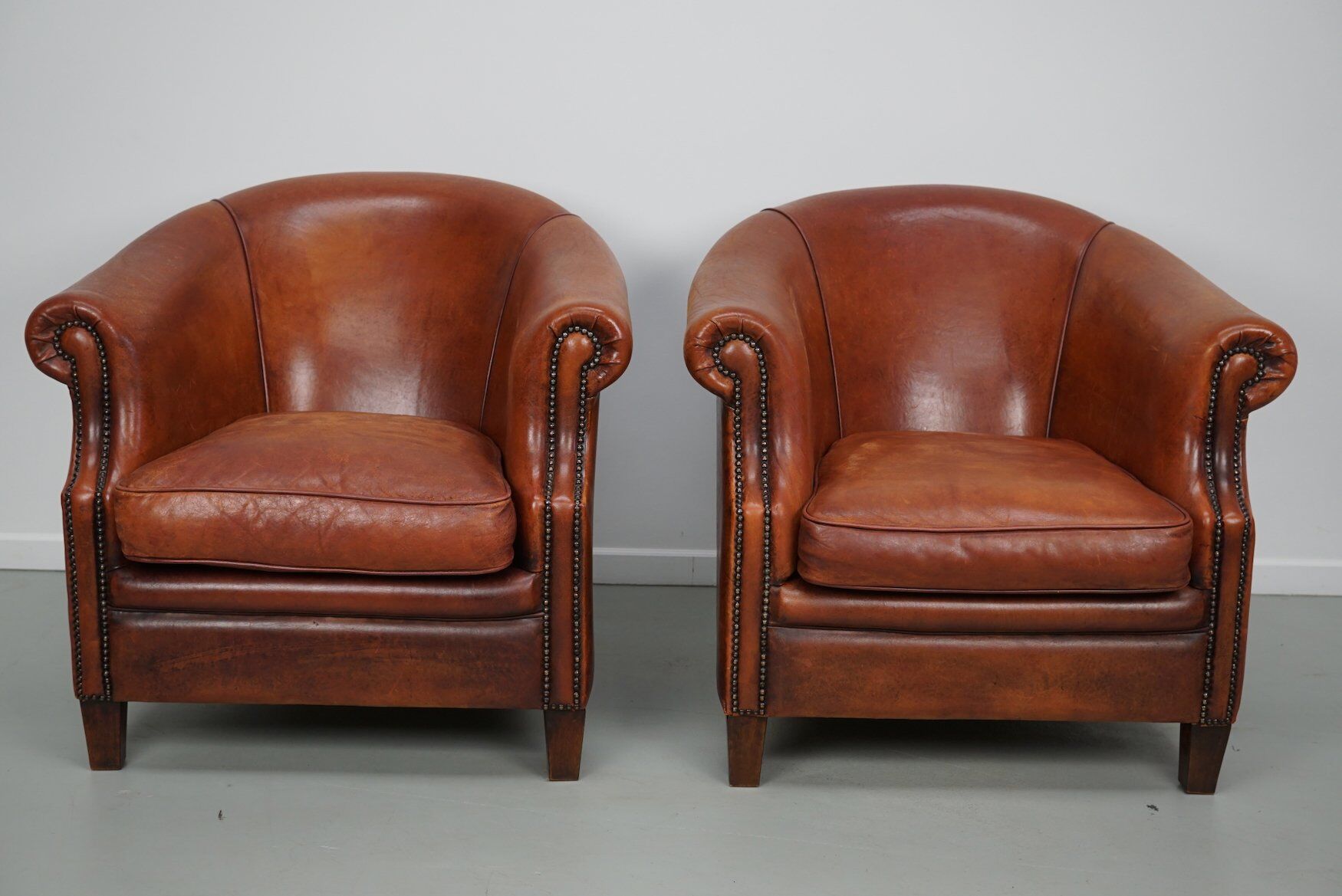 Vintage Dutch cognac leather club chair, 1970s, set of 2