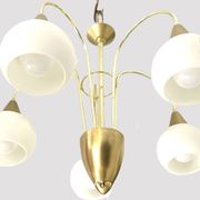 Mid Century Suspension, 5 globes in brass and opal glass, Honsel Leuchten