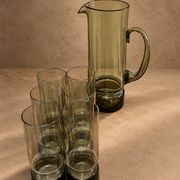 Vintage service in olive green tinted glass, Czechoslovakia, circa 1970.
