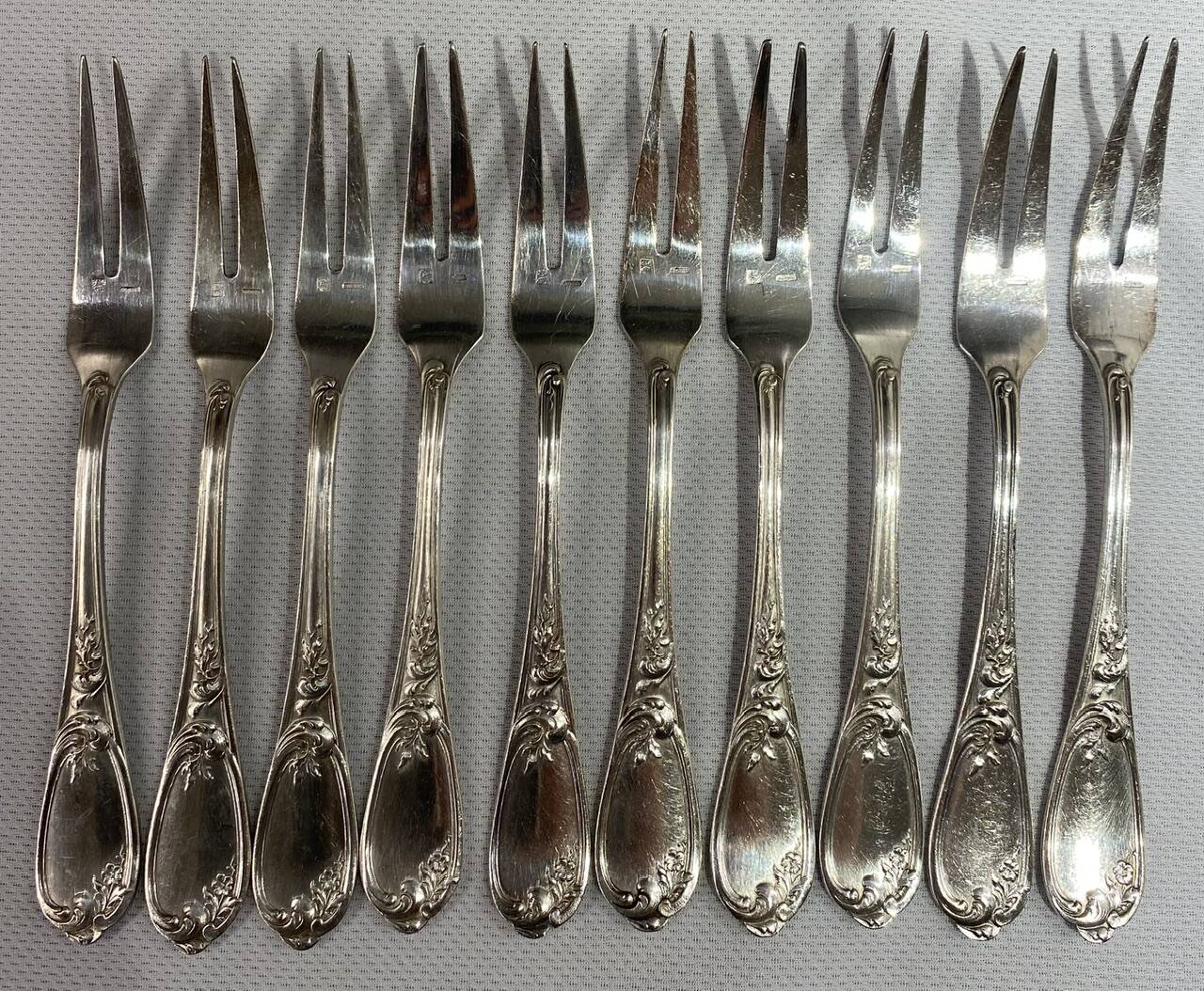 10 snail forks, rocaille model, Ercuis brand