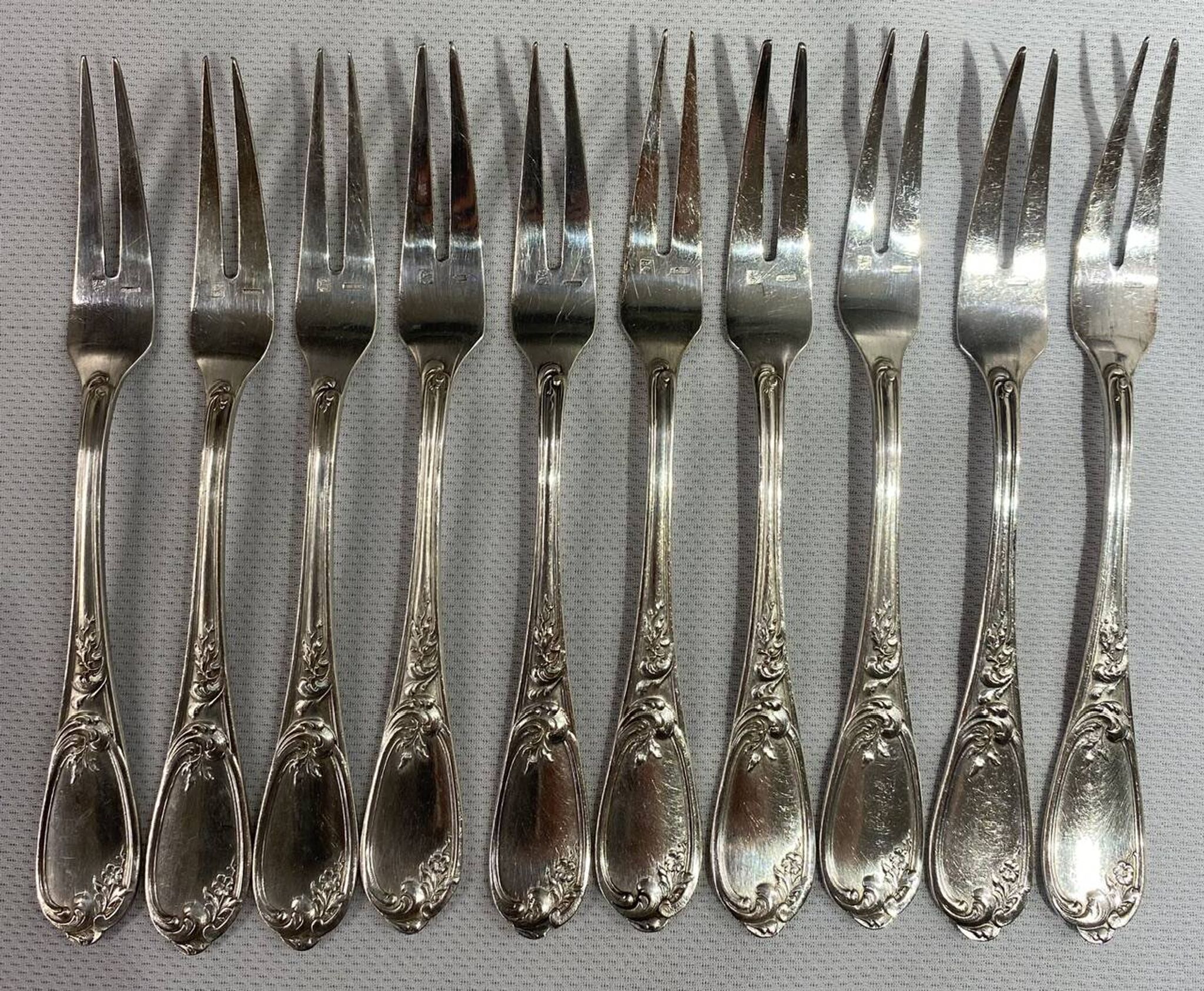 10 snail forks, rocaille model, Ercuis brand