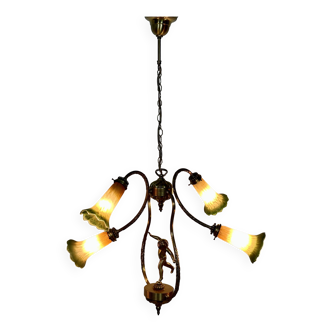Gilt bronze chandelier with cherub decoration 1970