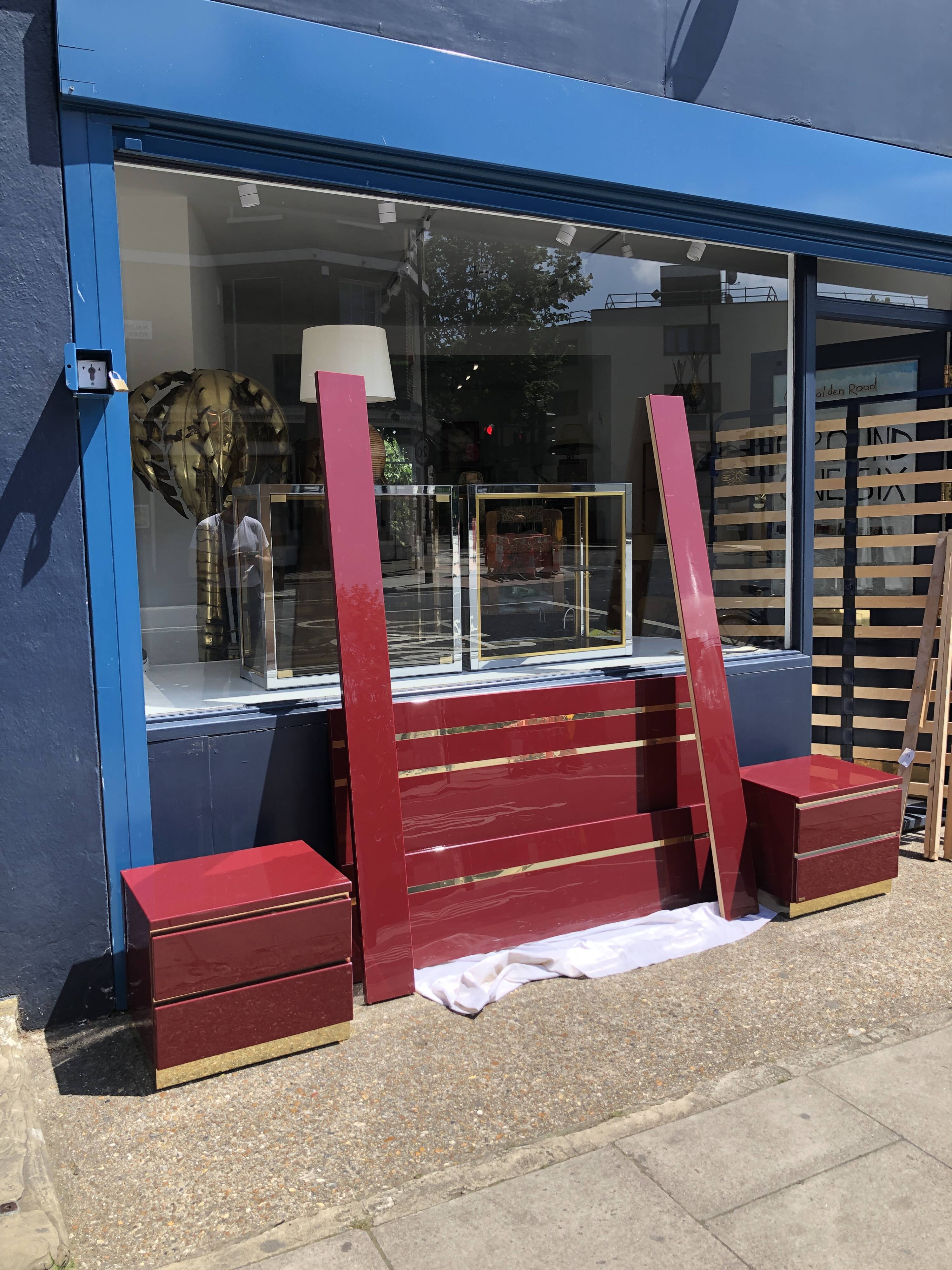 Eric Maville Acrylic Brass Burgundy Double Bed only 1970s