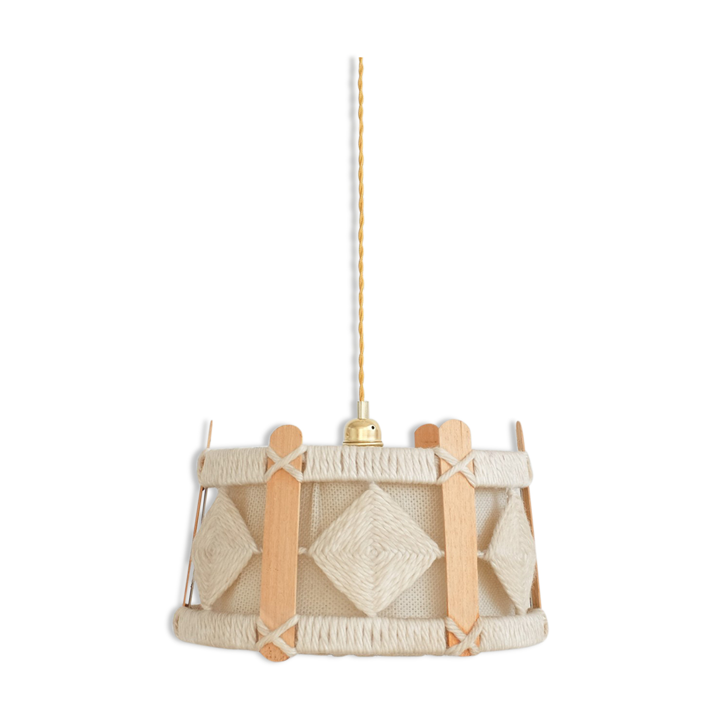 Vintage pendant lamp in wood and wool