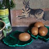 Duo of leaf cups in green slurry from Vintage Vallauris