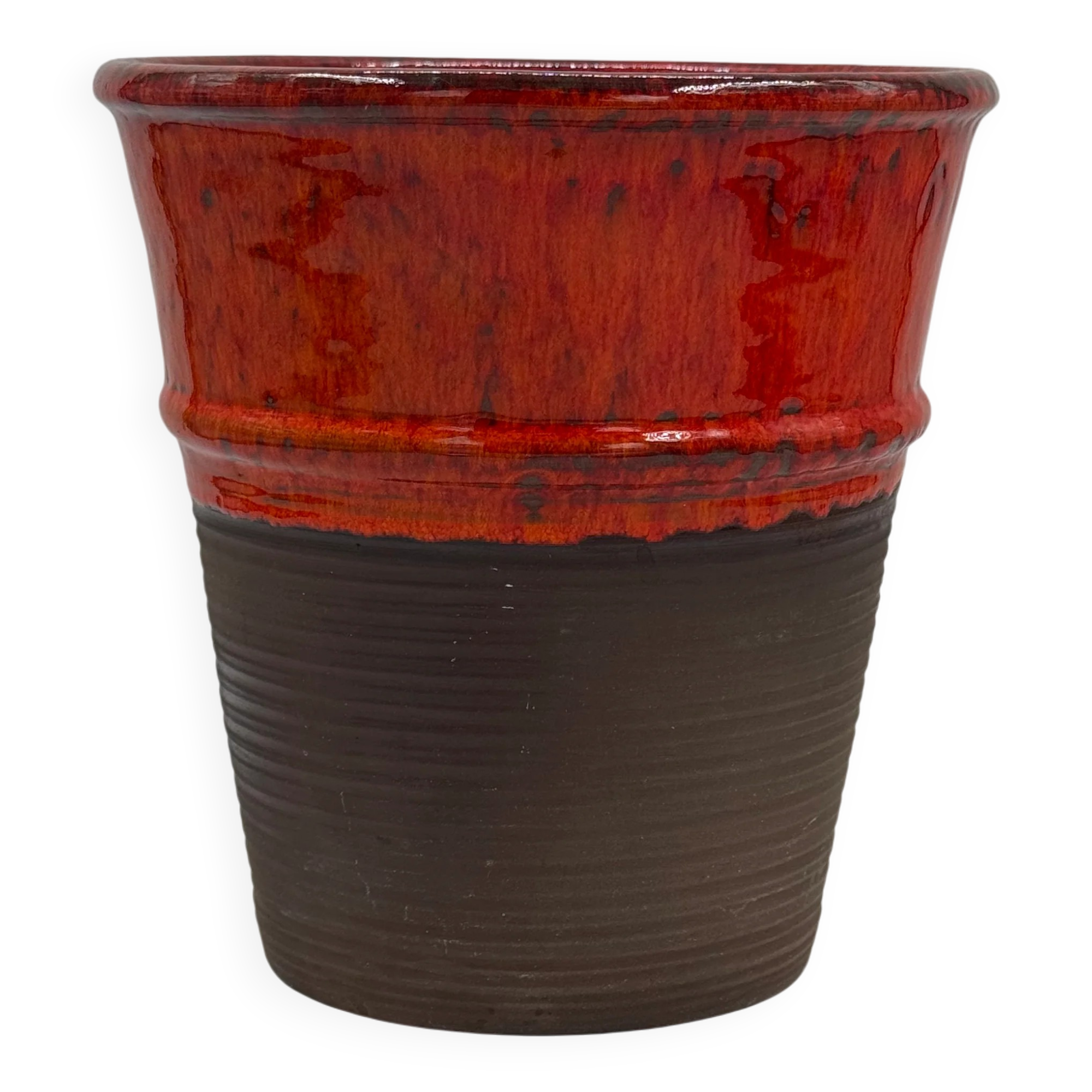 Vintage studio ceramic vase, dripping red glaze, signed "Pot Aardig"