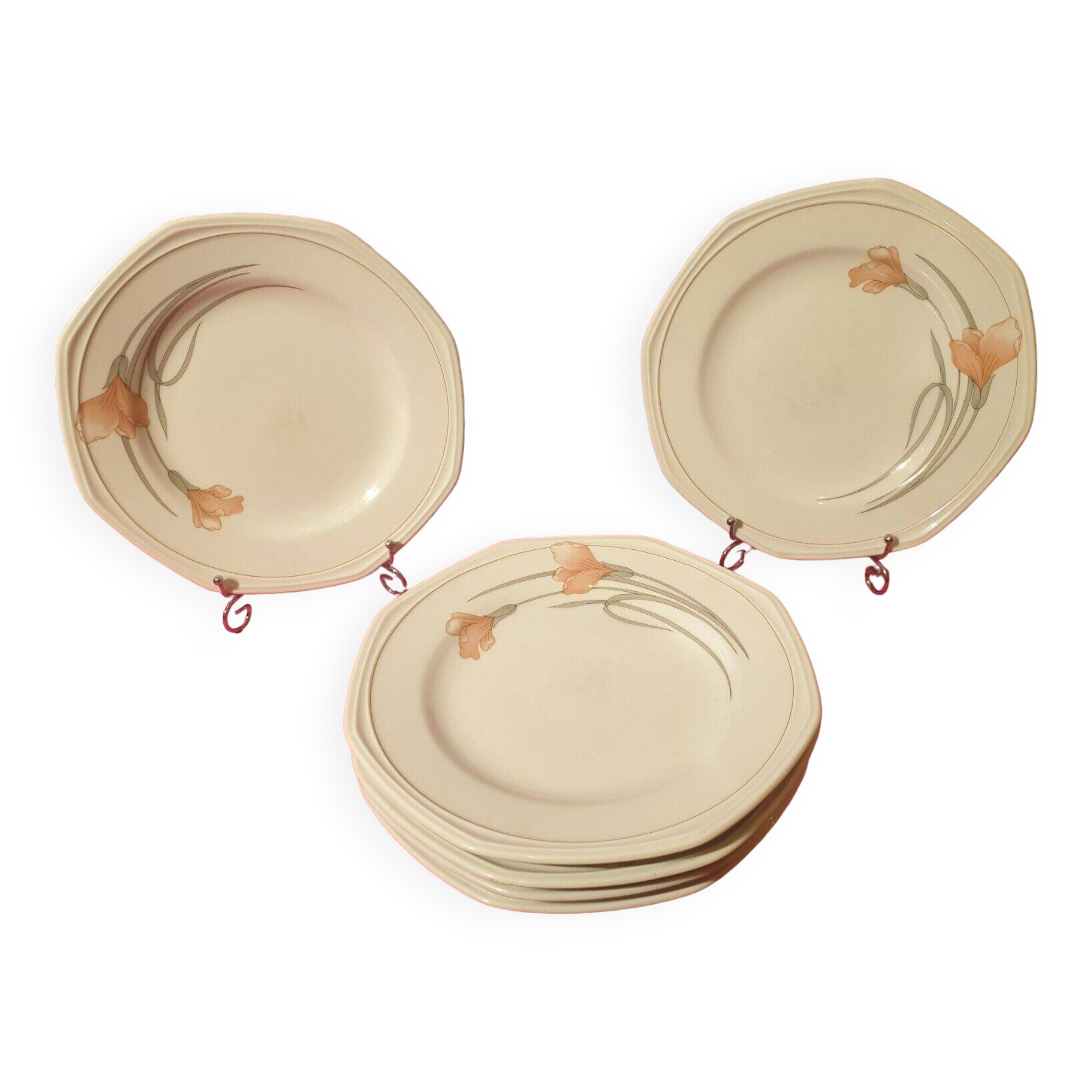 Series of 6 Schonwald Germany flat plates Art Nouveau decor