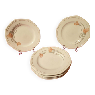 Series of 6 Schonwald Germany flat plates Art Nouveau decor