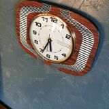 Vintage formica clock silent wall clock "Featured wood stripes"