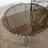Round chrome and smoked glass coffee table
