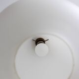 Pendant light in white opaline glass and blond mahogany. 1960s.