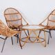 Art Deco Seating Set in Rattan & Steel attributed to Alan Fuchs, 1940s, Set of 4