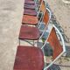 Set of 10 tubular oak bistro dining chairs in vintage industrial style.