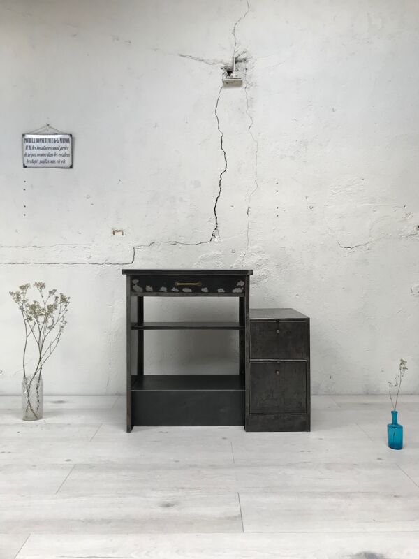 Bureau industriel Ronéo en métal brut