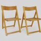 Pair of vintage folding chairs in beech and canework. Italy 70s