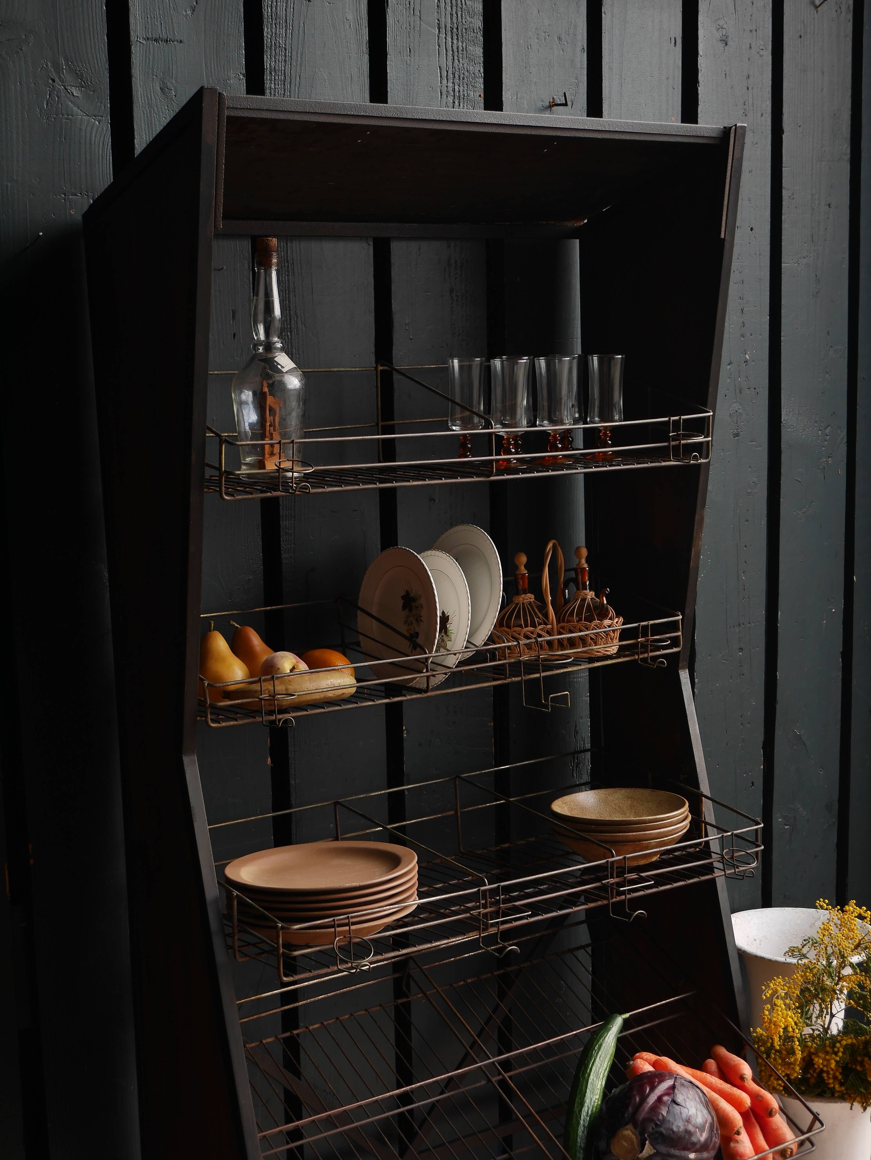 Old wooden and metal shelf