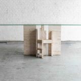 Glass & travertine dining table by Willy Ballez