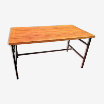 Table à manger métal et bois 6/8 personnes 145 cm vintage