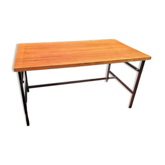 Table à manger métal et bois 6/8 personnes 145 cm vintage