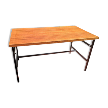 Table à manger métal et bois 6/8 personnes 145 cm vintage